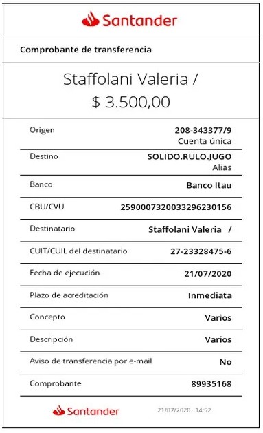 Ejemplo de comprobante de transferencia
