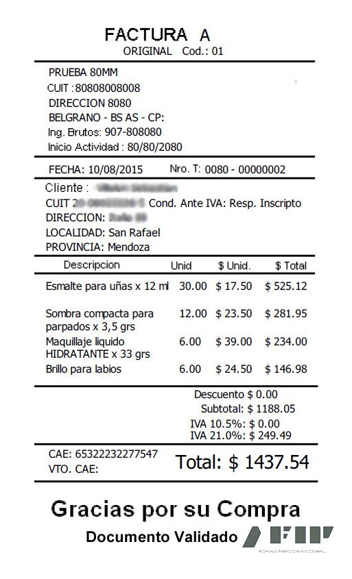 Ejemplo de comprobante de ticket fiscal